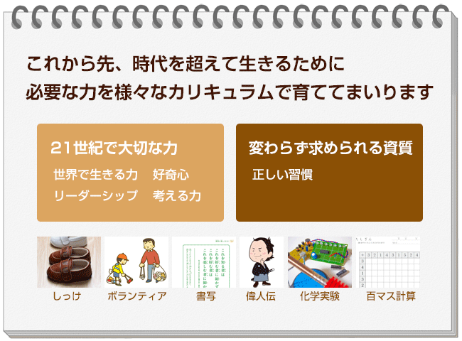 これから先、時代を超えて生きるために必要な力を様々なカリキュラムで育ててまいります