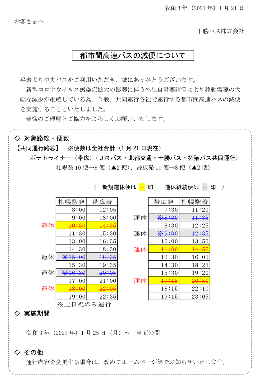 About reduction of intercity express bus